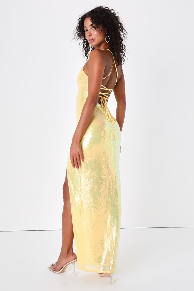Yellow Sequin Dress - Lace-Up Dress - Sleeveless Maxi Dress - Lulus
