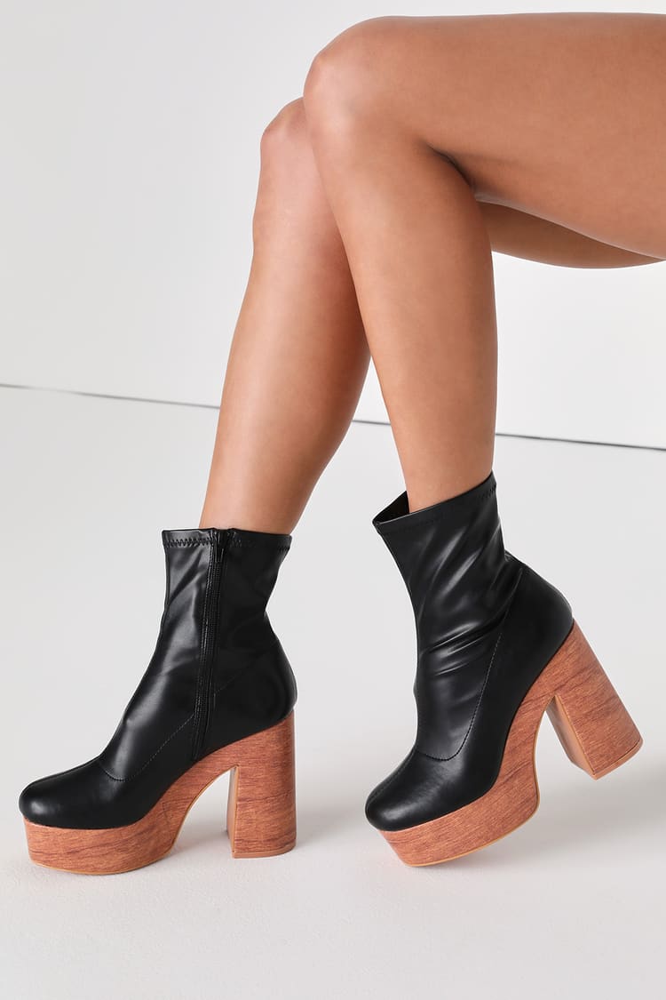 Black Ankle Boots - Black Platform Boots - 70s Trend - Sock Boot - Lulus
