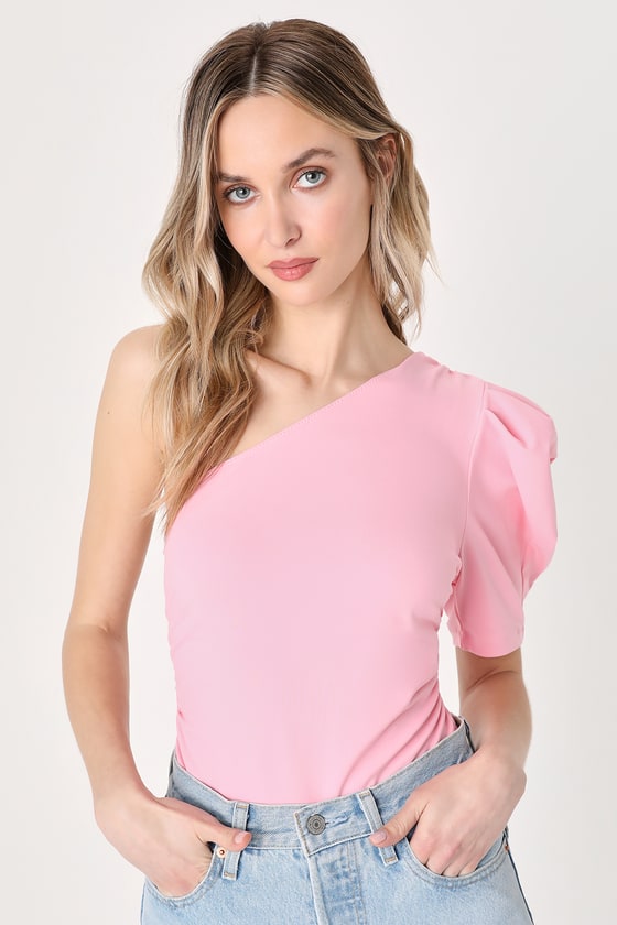 Light pink one shoulder top new arrivals