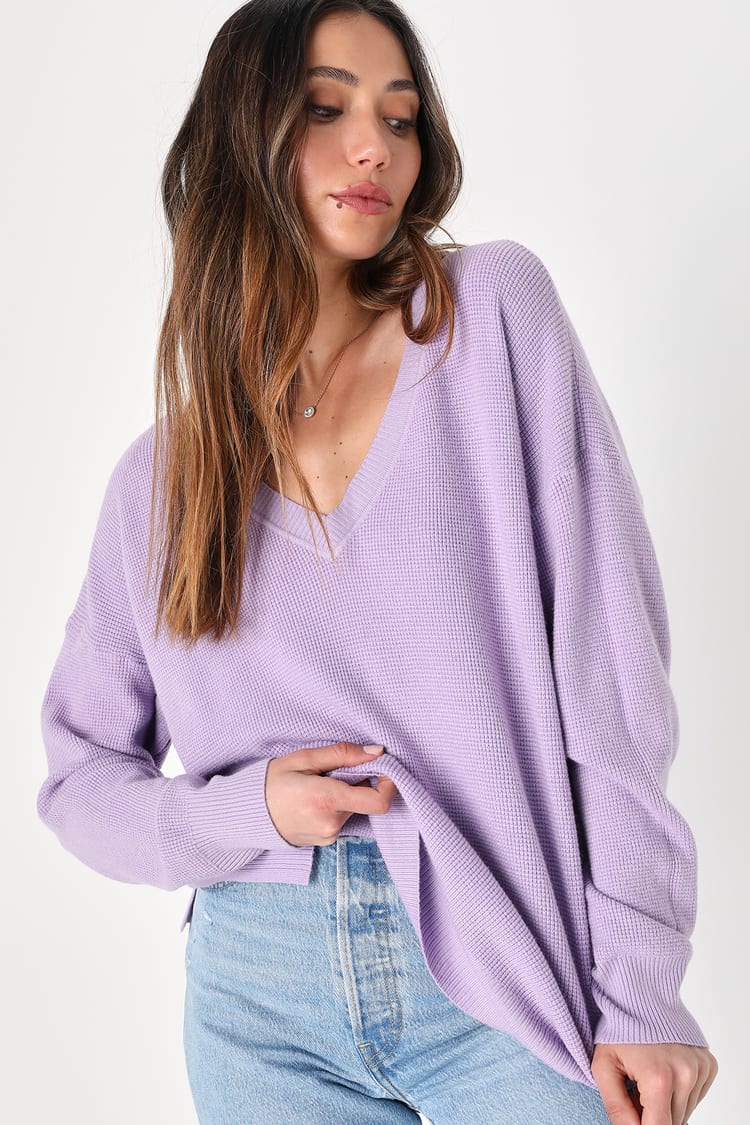 Lavender Sweater Top - Waffle Knit Top - Pullover Sweater Top - Lulus