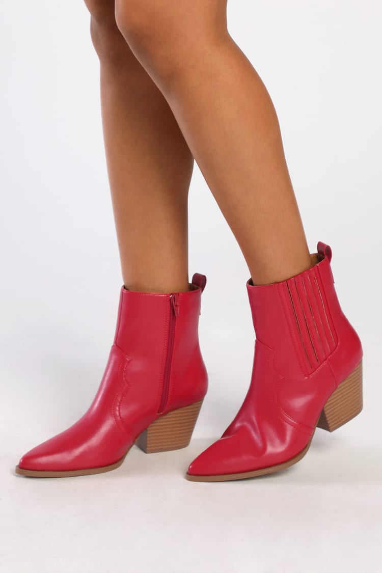 Red Boots - Mid-Calf Boots - Western Boots - Pointed-Toe Boots - Lulus