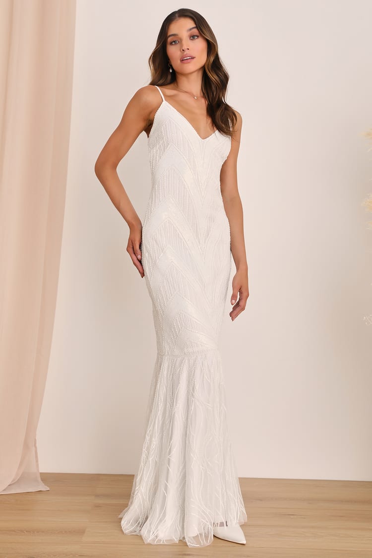 White Sequin Gown - Mermaid Maxi Dress - Sequin Wedding Dress - Lulus