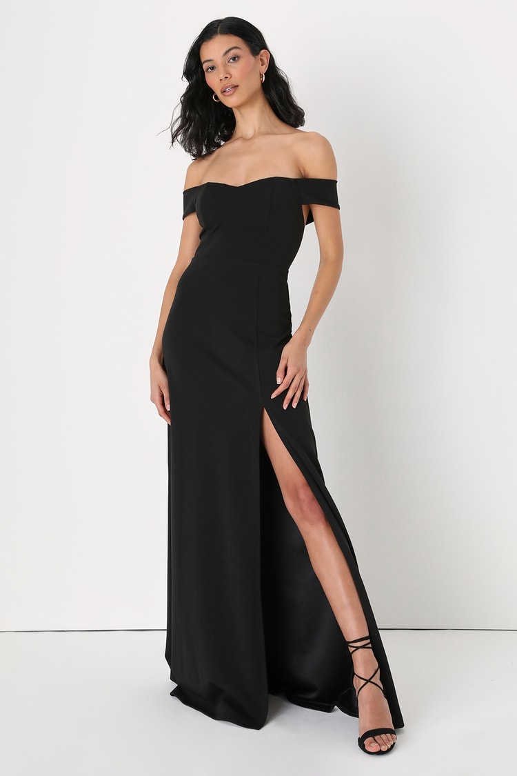 Black Maxi Gown - Off-The-Shoulder - A-Line Maxi Dress - Lulus