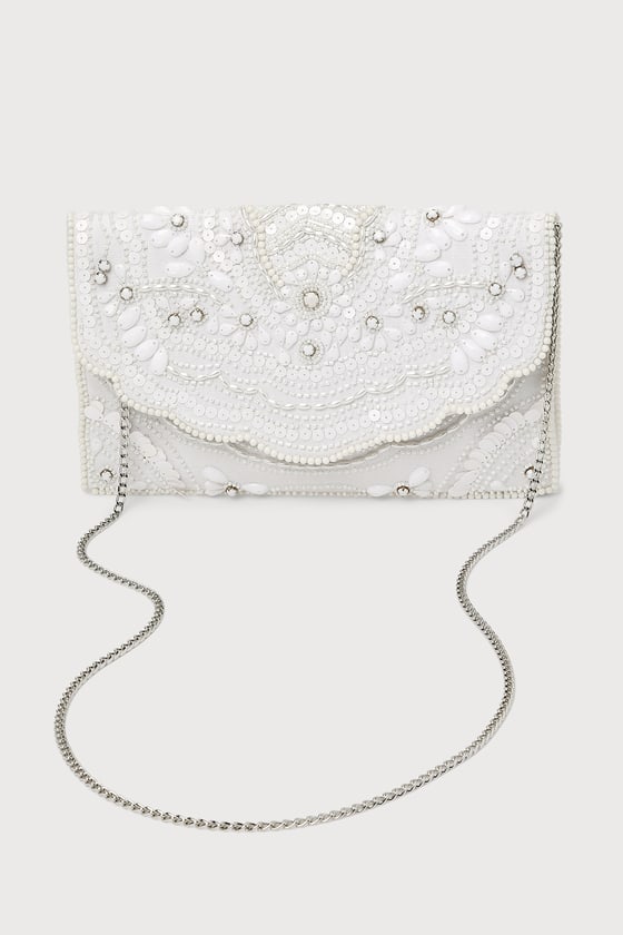 Beaded Bridal Clutch - White Beaded Clutch - Scalloped Clutch - Lulus