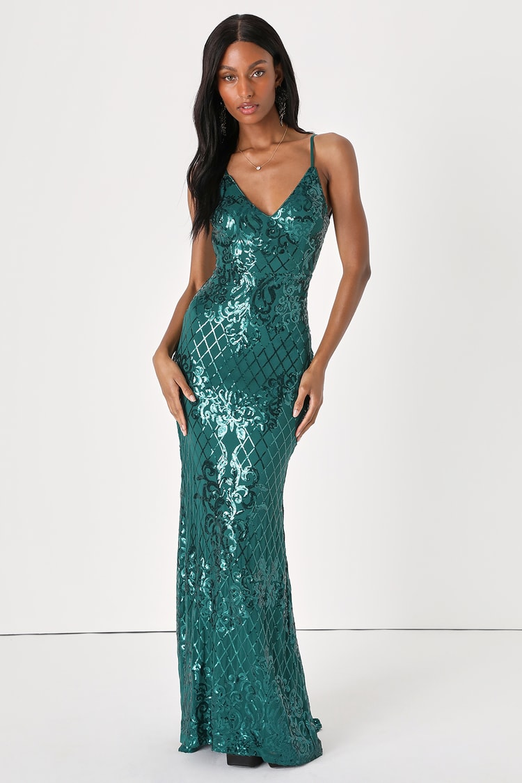 Emerald Green Sequin Dress - Mermaid Maxi Dress - Backless Dress - Lulus