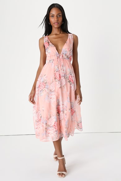 Crêped Maxi Dress - Peach pink/floral - Ladies