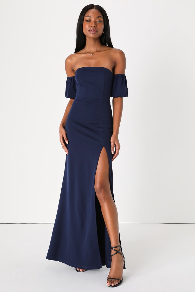 OTS Maxi Dress - Puff Sleeve Dress - Blue Bridesmaid Dress - Lulus