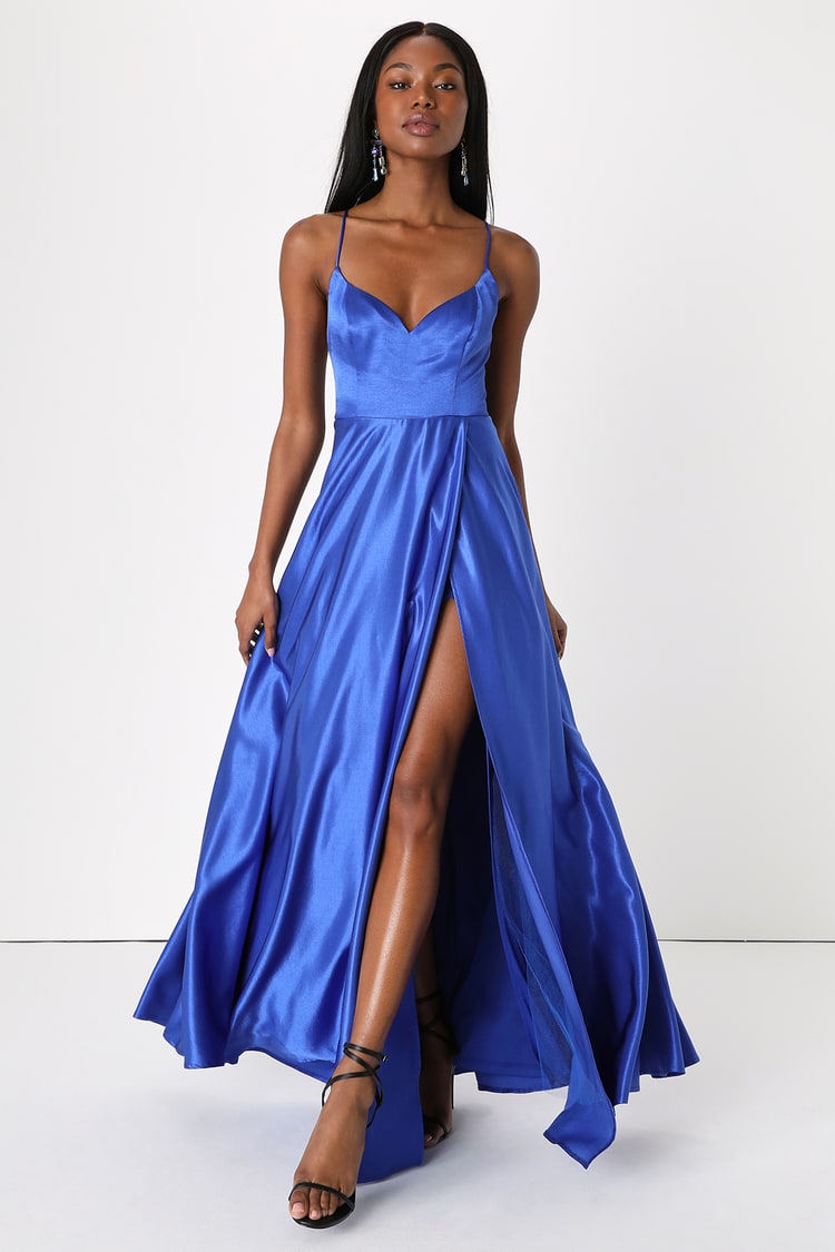 Royal Blue Maxi Dress - Satin A-Line Dress - Backless Dress - Lulus