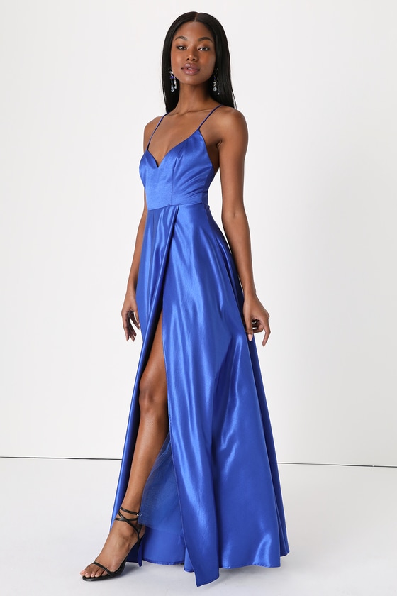 Satin blue shop dress long