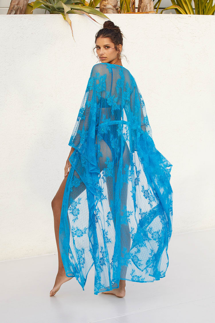 Teal Blue Cover-Up - Lace Swim Cover-Up - Kimono Swim Cover-Up - Lulus