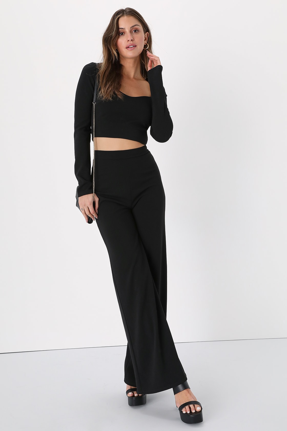 Black Long Sleeve Jumpsuit - 2-Piece Jumpsuit - Wide-Leg Jumpsuit - Lulus