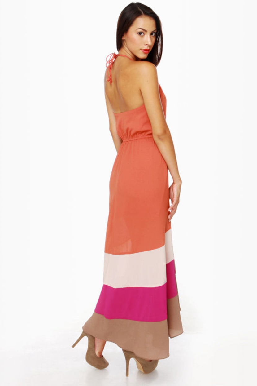 Pretty Color Block Dress - Maxi Dress - Burnt Orange Dress - $45.00 - Lulus
