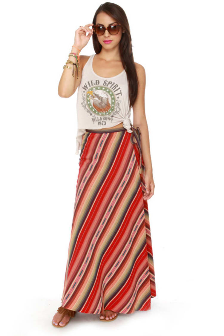 Roxy Mellow Mystique Skirt - Maxi Skirt - Red Skirt - Wraparound Skirt -  $59.50 - Lulus