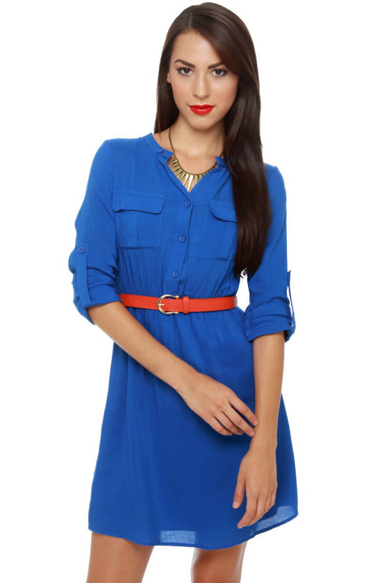 long blue shirt dress