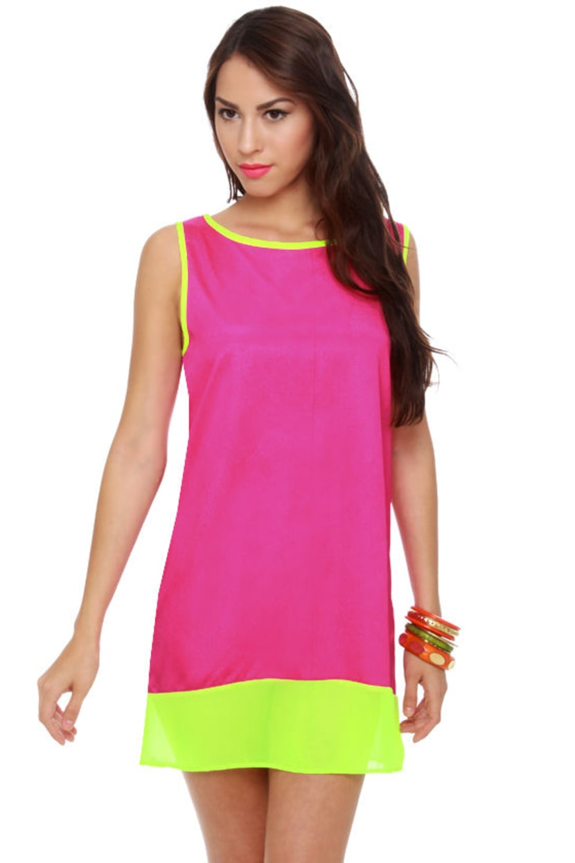 Cute Color Block Dress - Fuchsia Dress - Neon Dress - $33.00 - Lulus