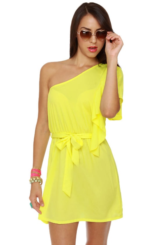 Cute Yellow Dress - One Shoulder Dress - Ruffle Dress - $32.00 - Lulus