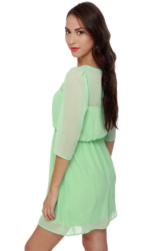 Sweet Mint Green Dress - Sheer Dress - $40.00