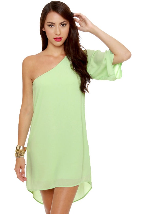 Lovely Light Green Dress - One Shoulder Dress - Shift Dress - $41.00 ...