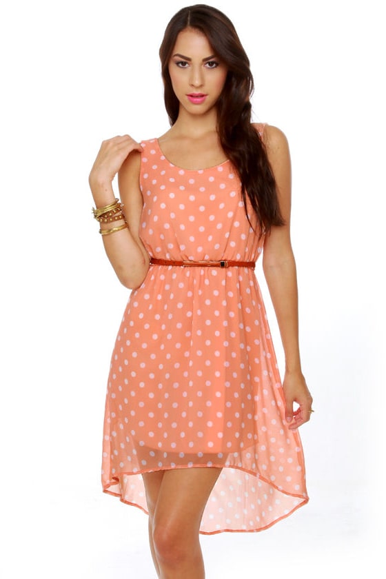 Darling Peach Dress - Polka Dot Dress - $43.00 - Lulus