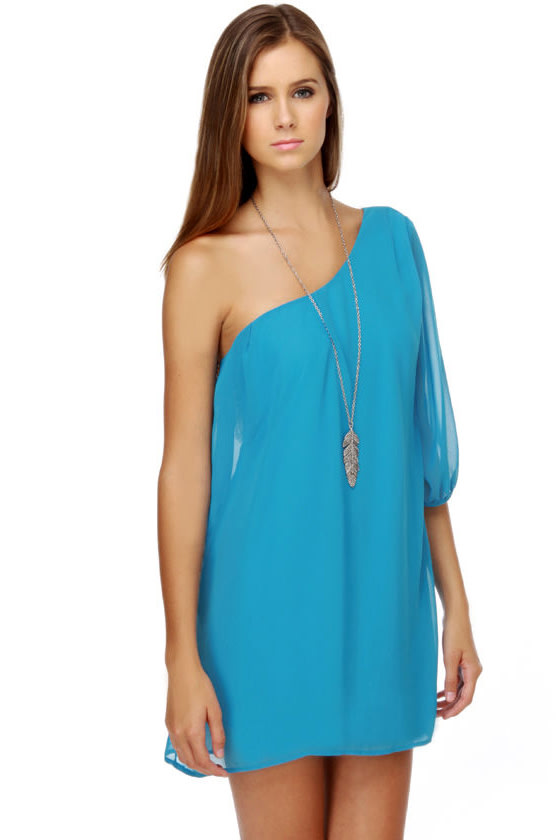 Cute Turquoise Dress - One Shoulder Dress - Blue Dress - $41.00