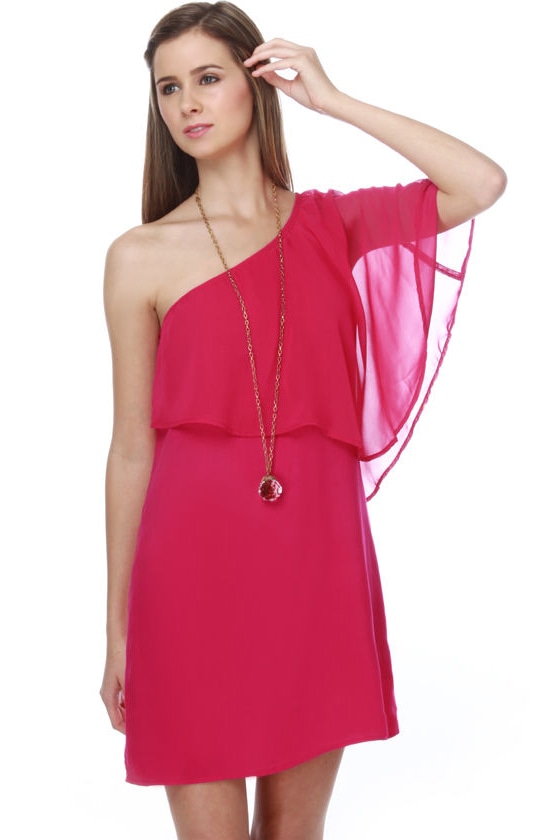Modern Fuchsia Dress - One Shoulder Dress - Chiffon Dress - $32.00 - Lulus