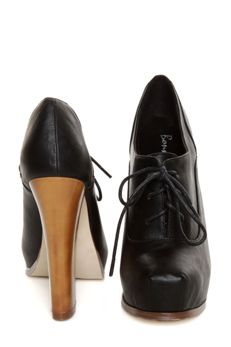 Black lace up oxford heels online