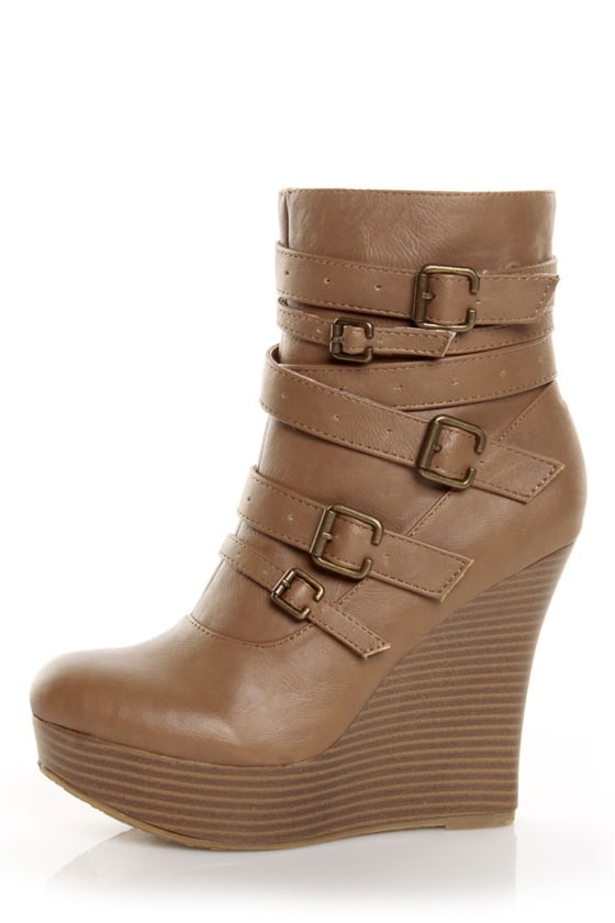 Bamboo Ceasar 26 Tan Belts Galore Wedge Ankle Booties - $44.00