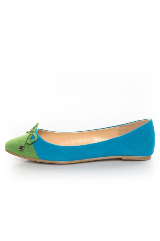 Bamboo Jump 30 Turquoise and Green Cap-Toe Pointed Flats - $24.00 - Lulus