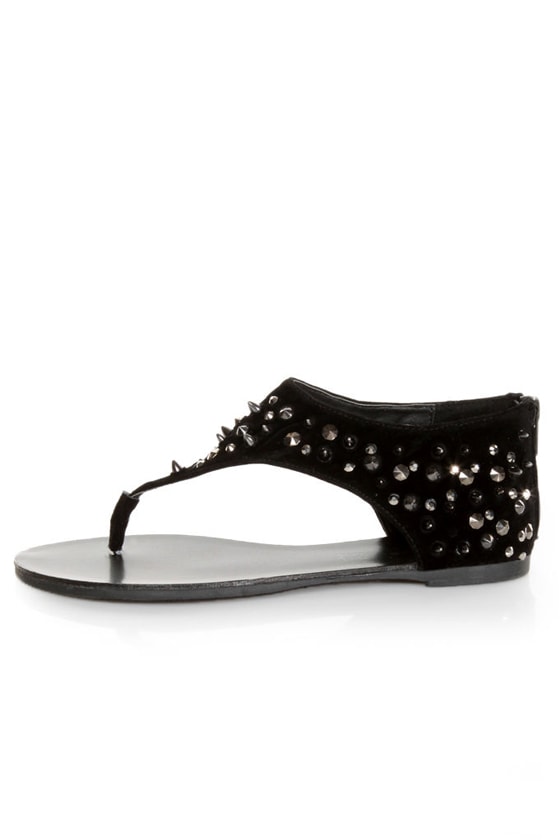 Bamboo Morris 25 Black Studded and Spiked Thong Sandals - $36.00 - Lulus