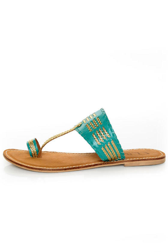 CL by Laundry Crystal Ball Turquoise & Gold Braided Flat Sandals - $49. ...