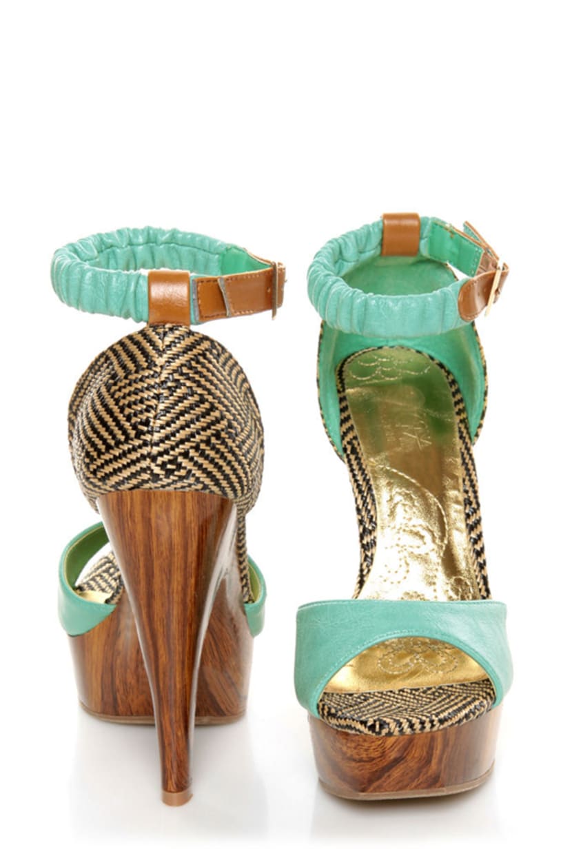 Mona Mia Trinidad Mint, Black & Tan Woven Platform Heels - $46.00 - Lulus