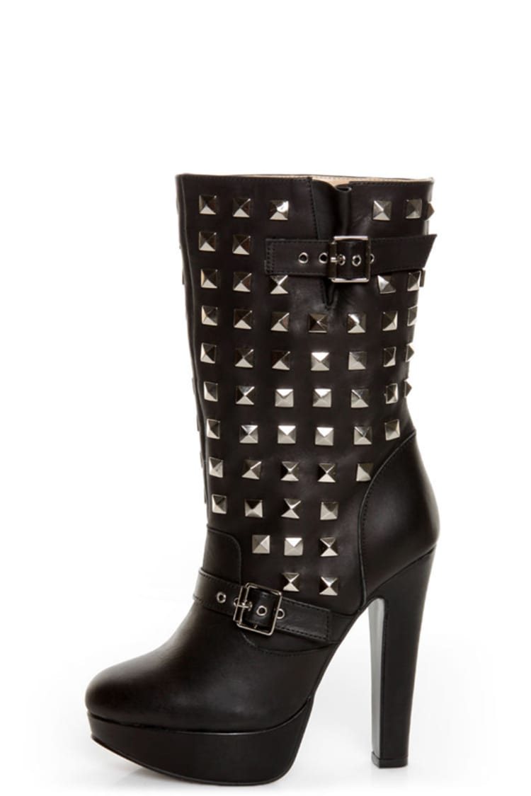 Apollo Black Belted and Studded Platform Boots - $143.00 - Lulus