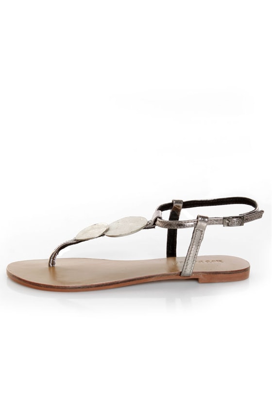 Not Rated Hammer Head Pewter Metallic Thong Sandals - $44.00 - Lulus