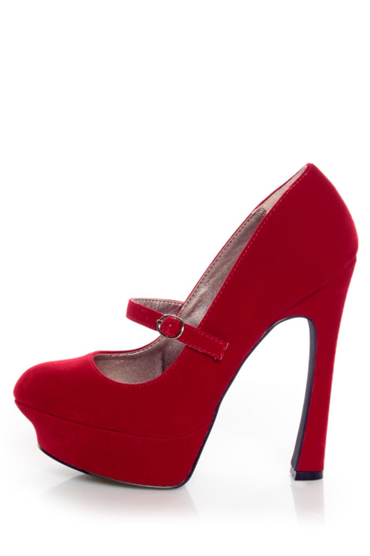 Lulus Red Velvet Platform High Heel Sandals