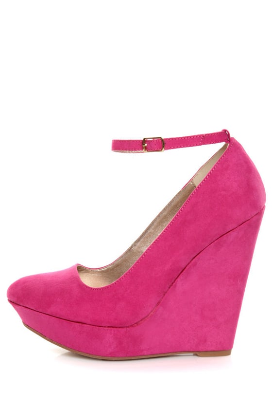 Qupid Pulse 02 Fuchsia Suede Pointy Toe Platform Wedges - $32.00 - Lulus