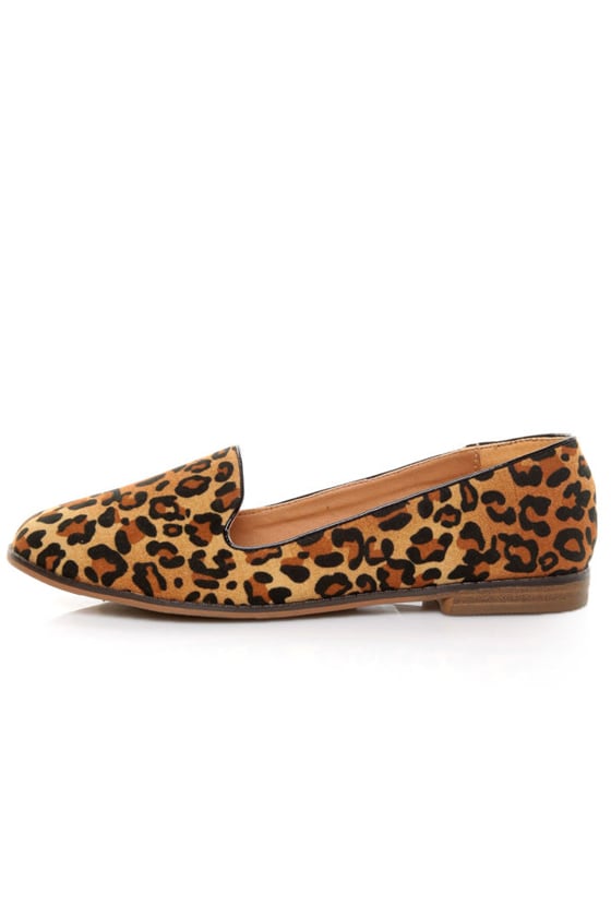 Qupid Strip 27 Camel Leopard Velvet Loafer Flats - $26.00