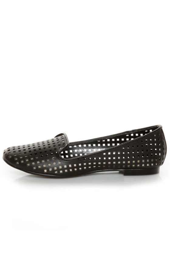 Restricted Gloria Black Laser Cut Smoking Slipper Flats - $42.00 - Lulus