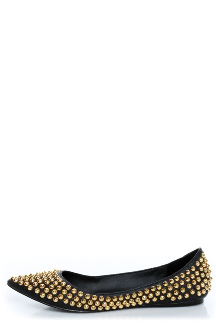 Steve Madden Extraa Black Gold Studded Pointed Flats - $99.00 - Lulus