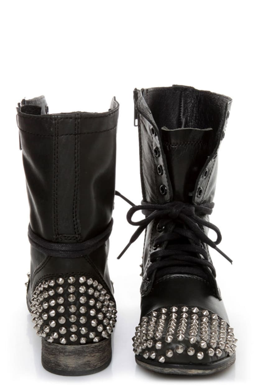 Steve Madden Tarnney Grey Leather Studded Lace-Up Combat Boots - $149.00 -  Lulus