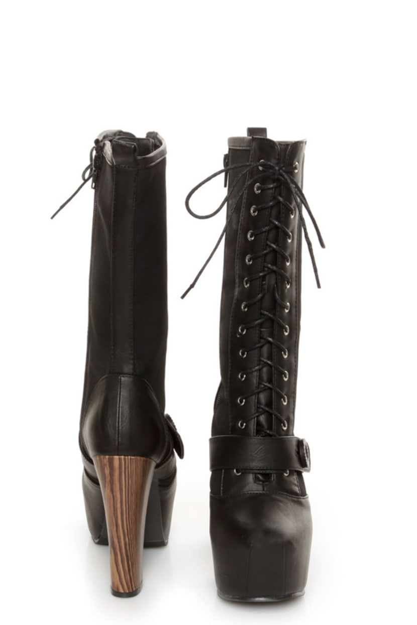 Shoe Republic LA Fiorina Black Belted Lace-Up Platform Boots - $66.00 -  Lulus