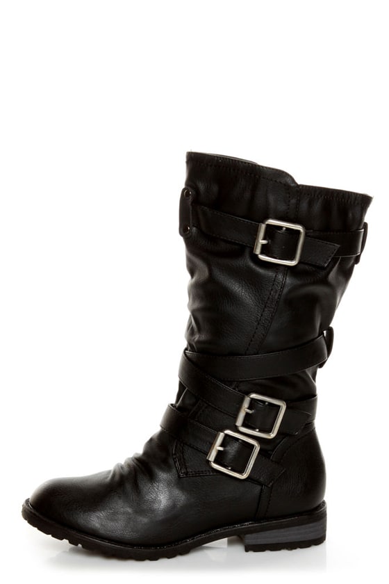 Diva Lounge Tina 13A Black Slouchy Belted Combat Boots - $42.00 - Lulus