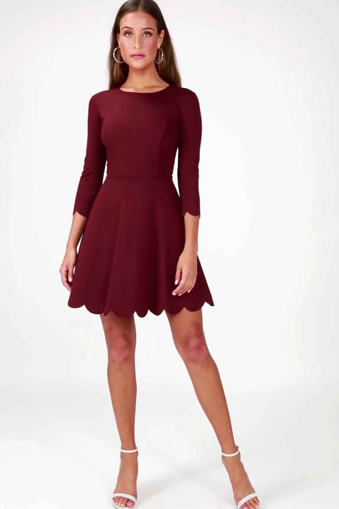 Burgundy Skater Dress - Long Sleeve 